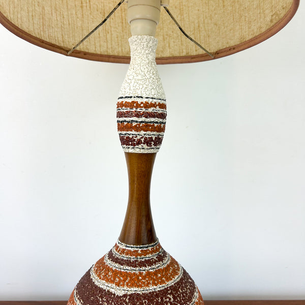 LARGE TEAK & CERAMIC LAMP
