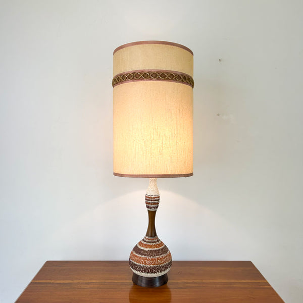 LARGE TEAK & CERAMIC LAMP