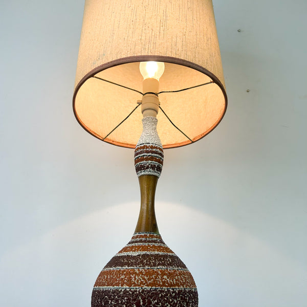 LARGE TEAK & CERAMIC LAMP