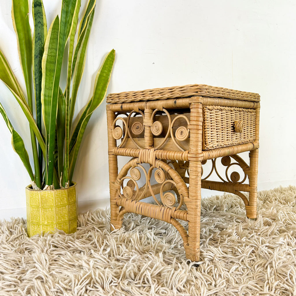 CANE BEDSIDE TABLE - HEY JUDE WORKSHOP • Vintage furniture & objects Melbourne