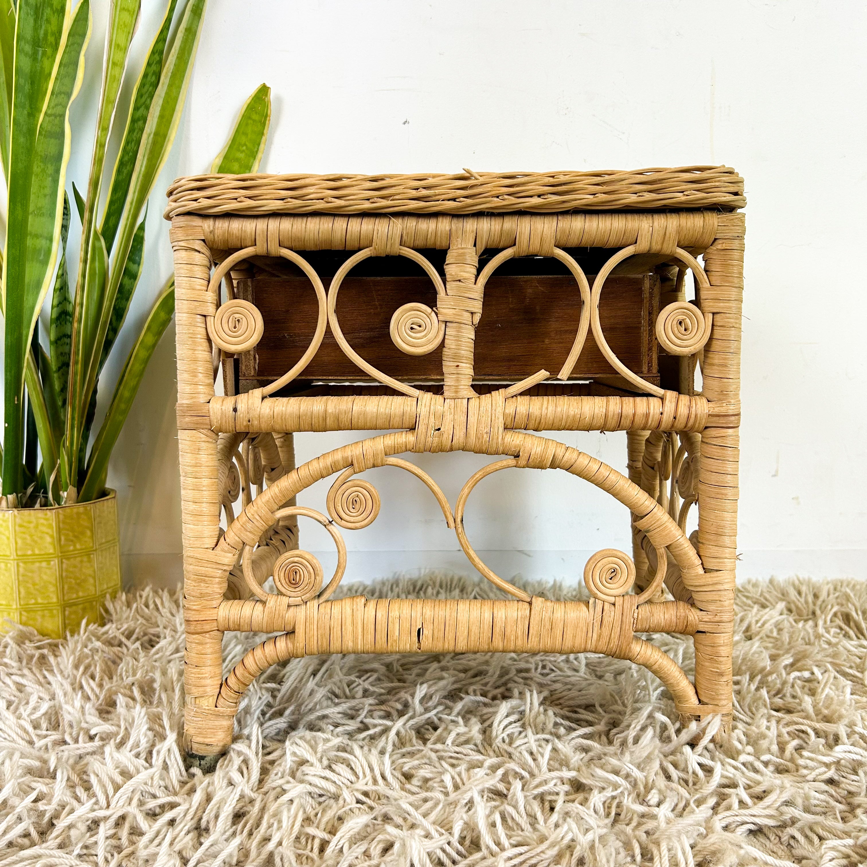 CANE BEDSIDE TABLE - HEY JUDE WORKSHOP • Vintage furniture & objects Melbourne