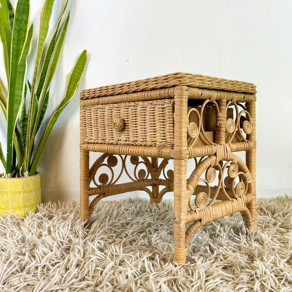 CANE BEDSIDE TABLE - HEY JUDE WORKSHOP • Vintage furniture & objects Melbourne
