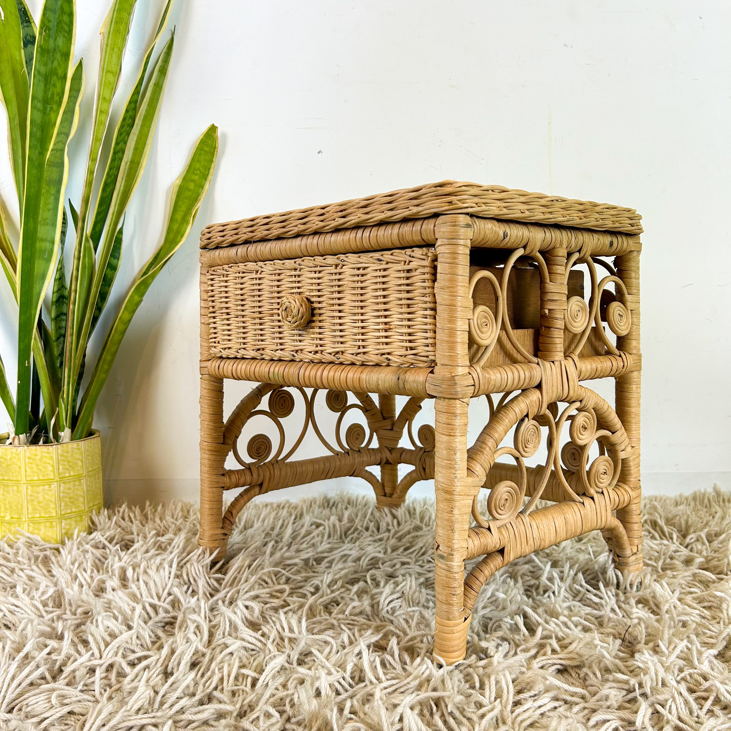 CANE BEDSIDE TABLE - HEY JUDE WORKSHOP • Vintage furniture & objects Melbourne