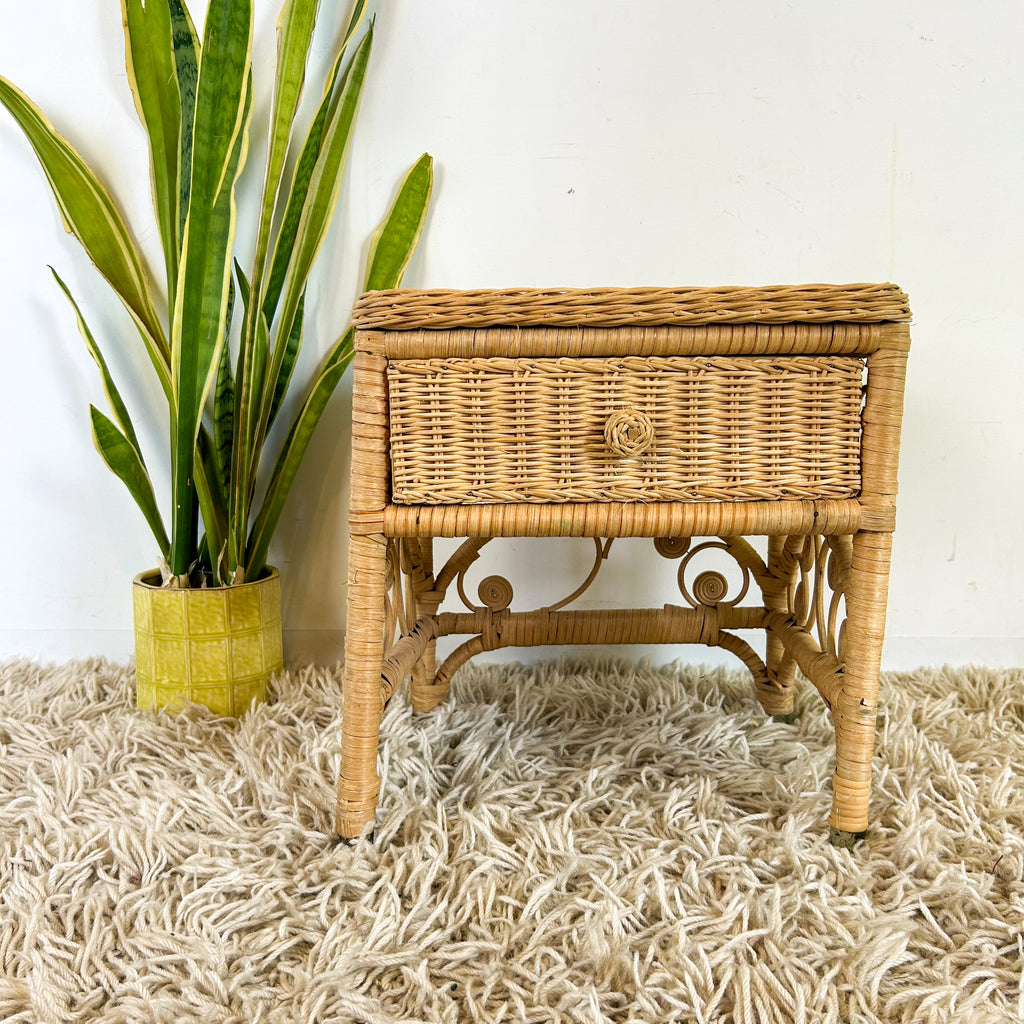 CANE BEDSIDE TABLE - HEY JUDE WORKSHOP • Vintage furniture & objects Melbourne