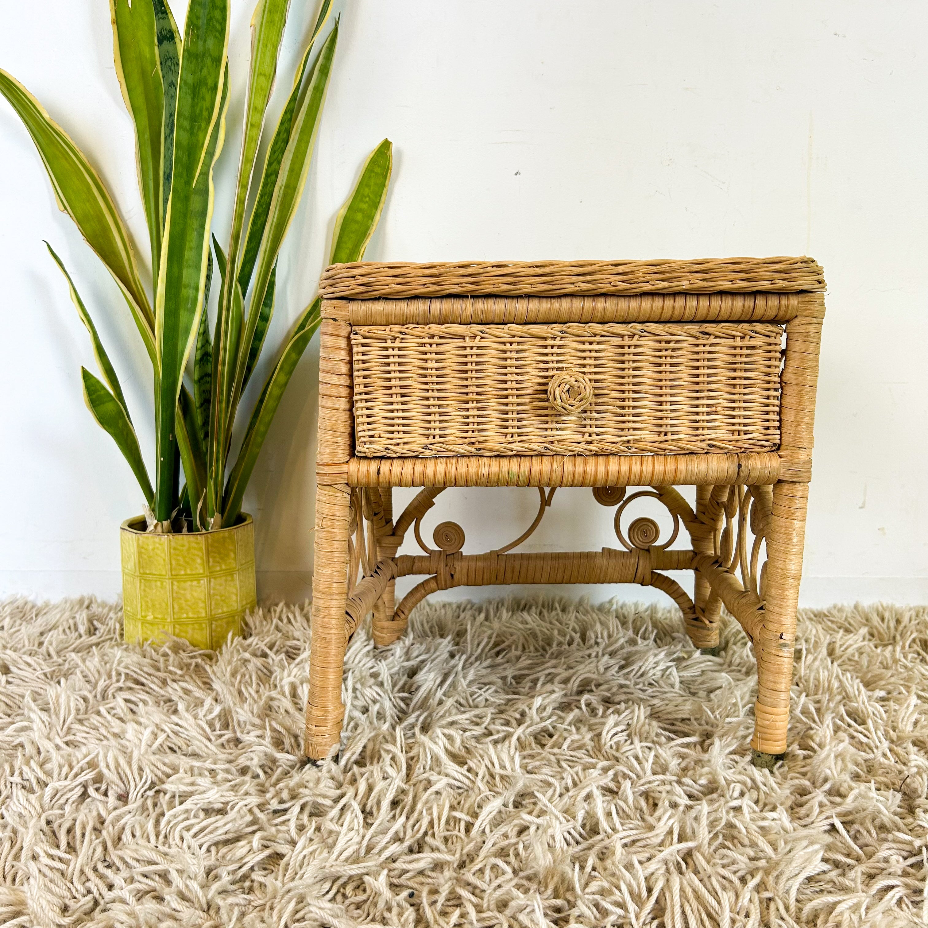 CANE BEDSIDE TABLE - HEY JUDE WORKSHOP • Vintage furniture & objects Melbourne