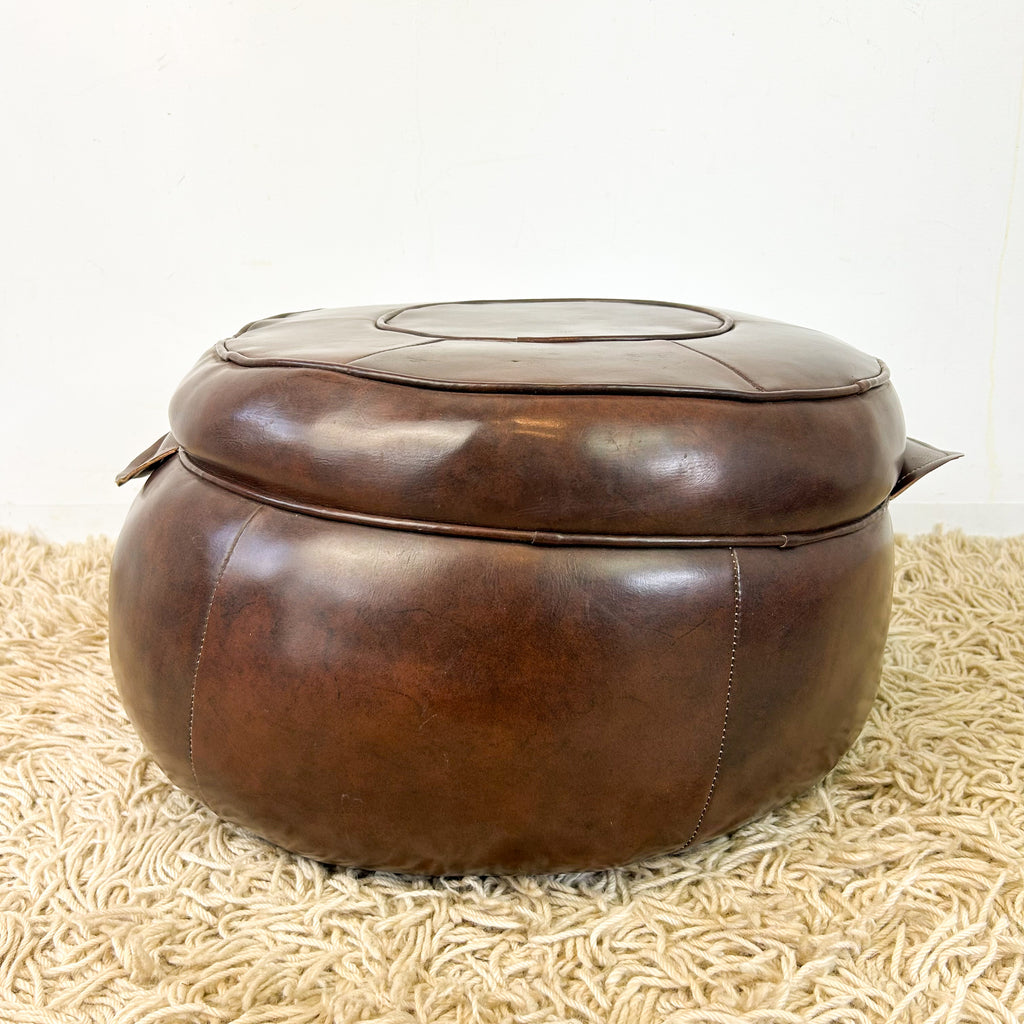 BROWN VINYL POUFFE #1 - HEY JUDE WORKSHOP • Vintage furniture & objects Melbourne