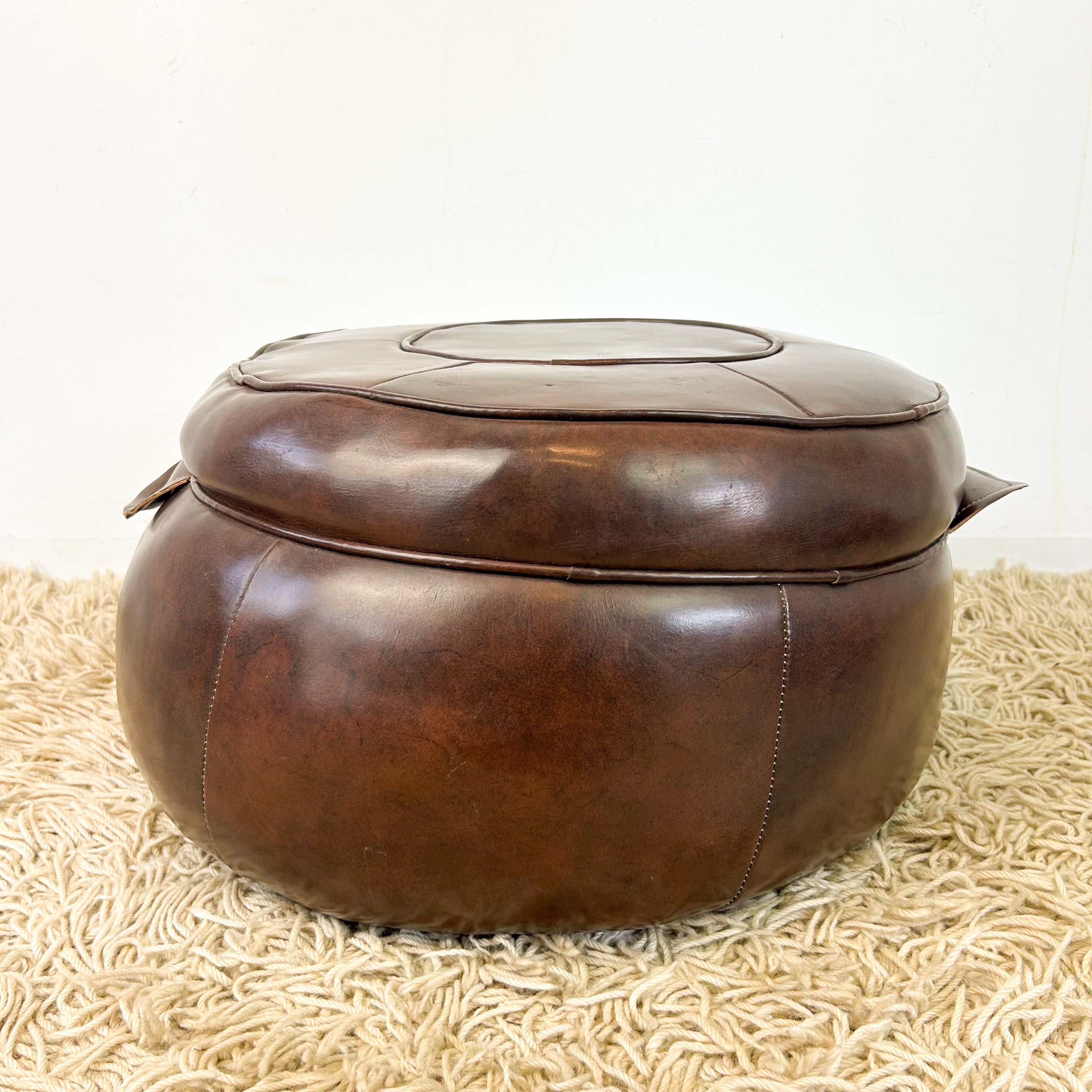 BROWN VINYL POUFFE #1 - HEY JUDE WORKSHOP • Vintage furniture & objects Melbourne
