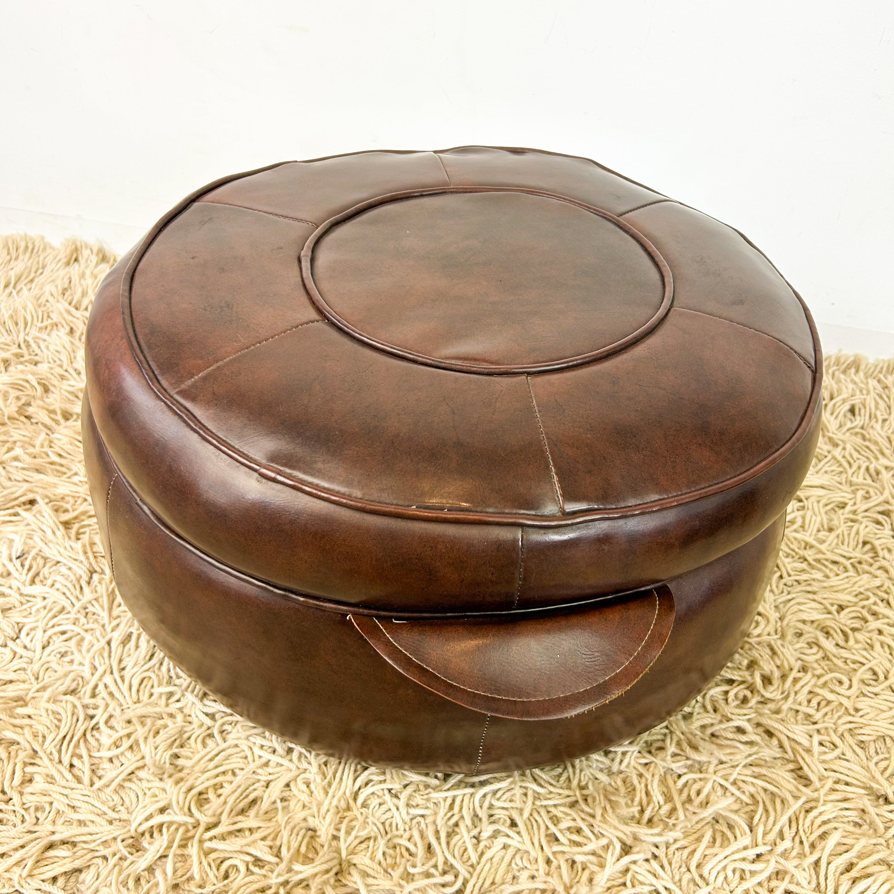 BROWN VINYL POUFFE #1 - HEY JUDE WORKSHOP • Vintage furniture & objects Melbourne