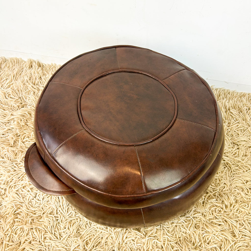 BROWN VINYL POUFFE #1 - HEY JUDE WORKSHOP • Vintage furniture & objects Melbourne