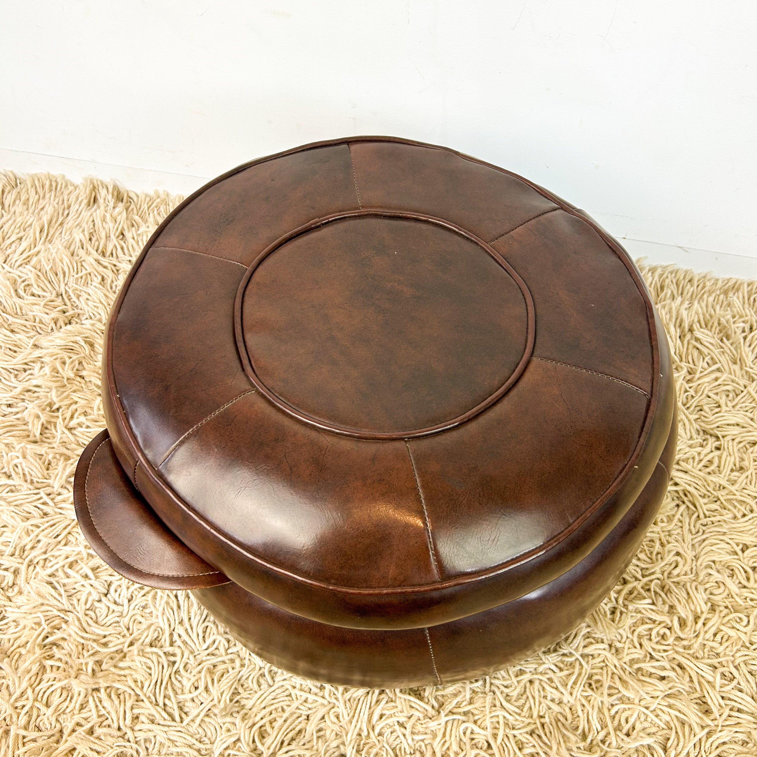 BROWN VINYL POUFFE #1 - HEY JUDE WORKSHOP • Vintage furniture & objects Melbourne