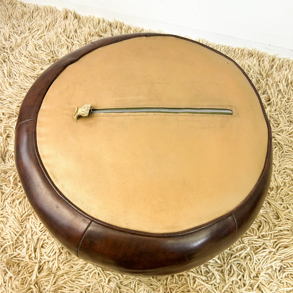 BROWN VINYL POUFFE #1 - HEY JUDE WORKSHOP • Vintage furniture & objects Melbourne