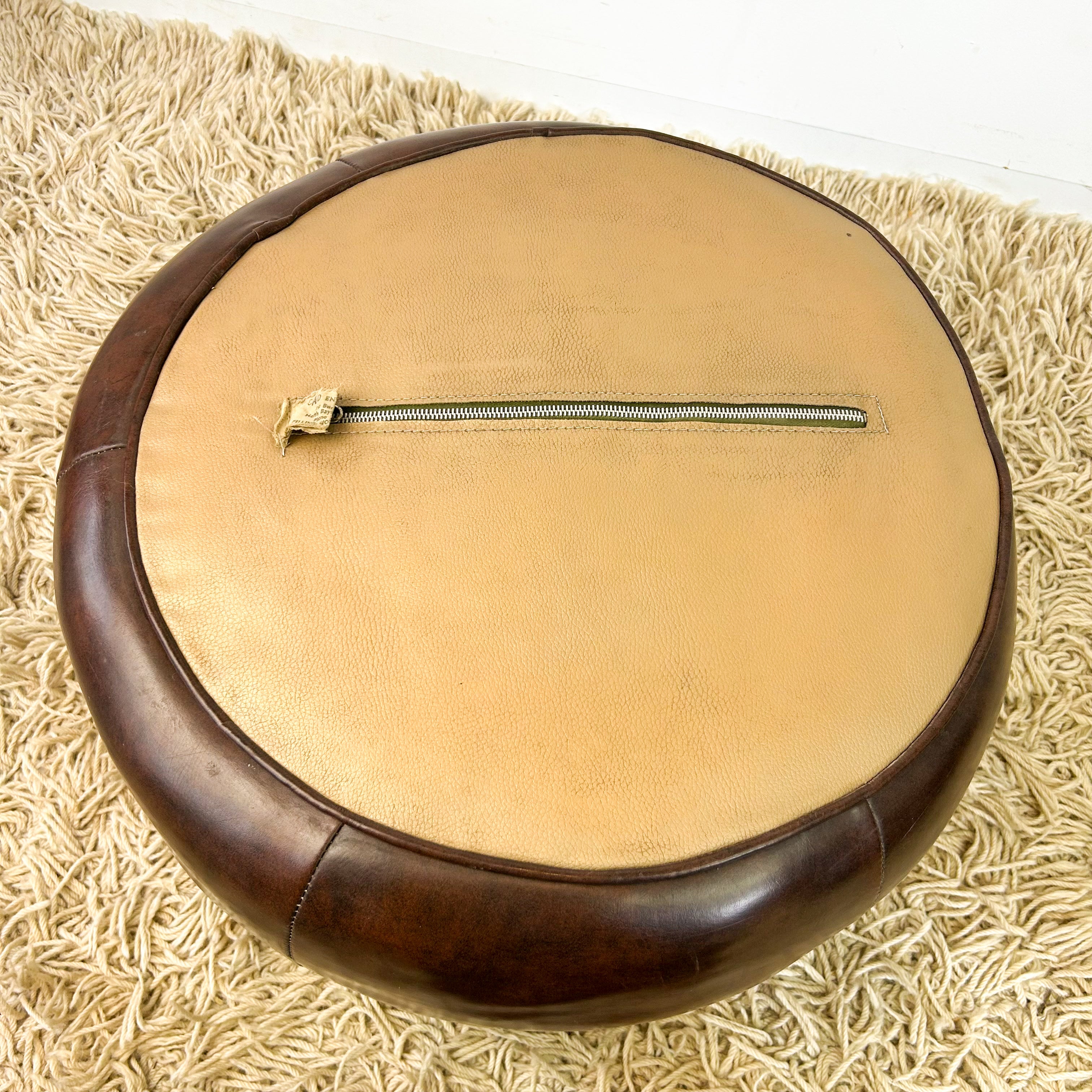 BROWN VINYL POUFFE #1 - HEY JUDE WORKSHOP • Vintage furniture & objects Melbourne