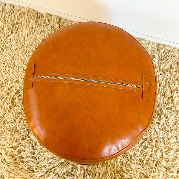 ORANGEY BROWN VINYL FOOTSTOOL