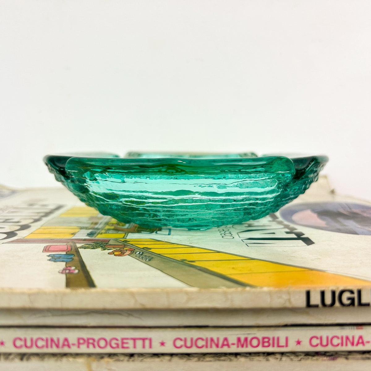 TURQUOISE GLASS ASHTRAY