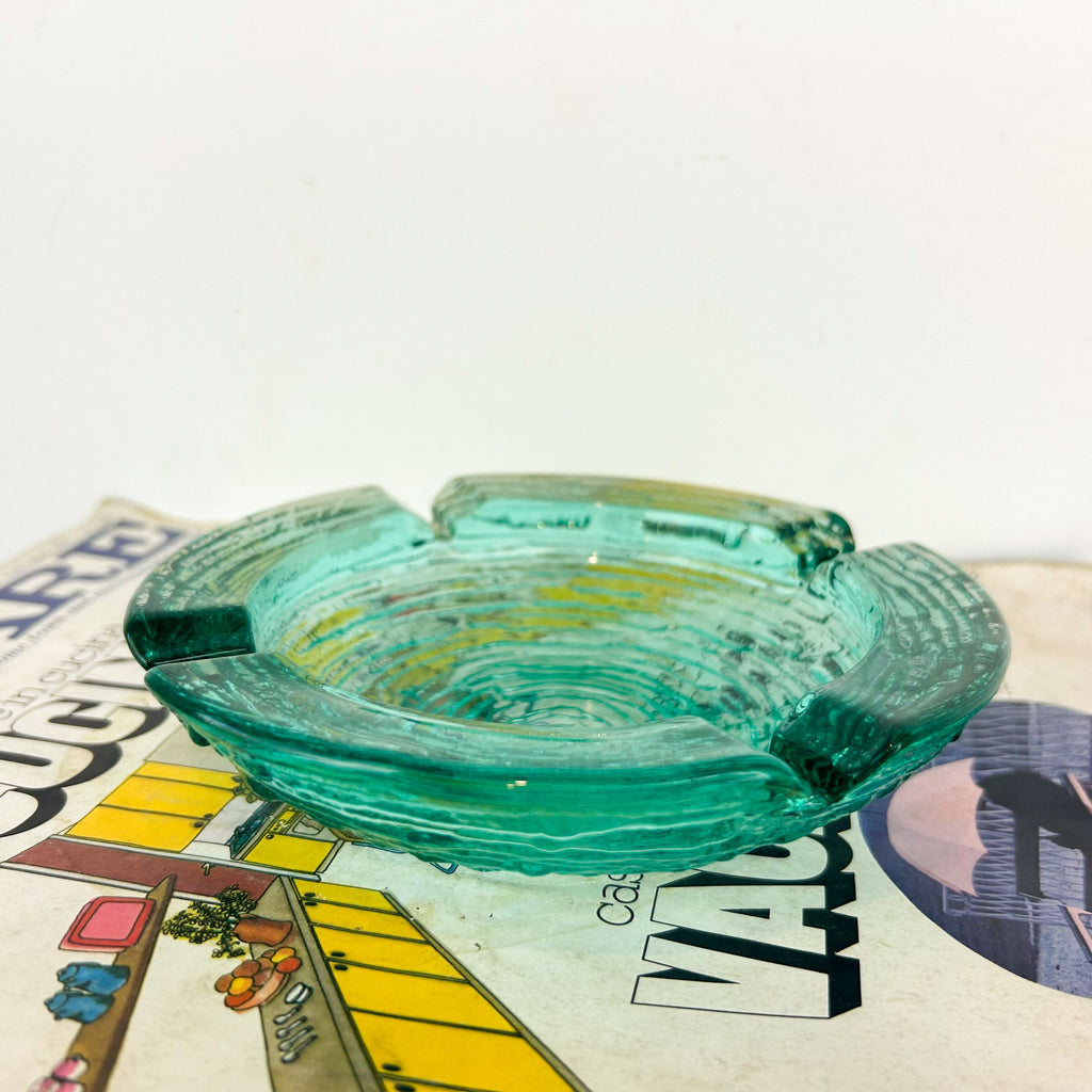 TURQUOISE GLASS ASHTRAY