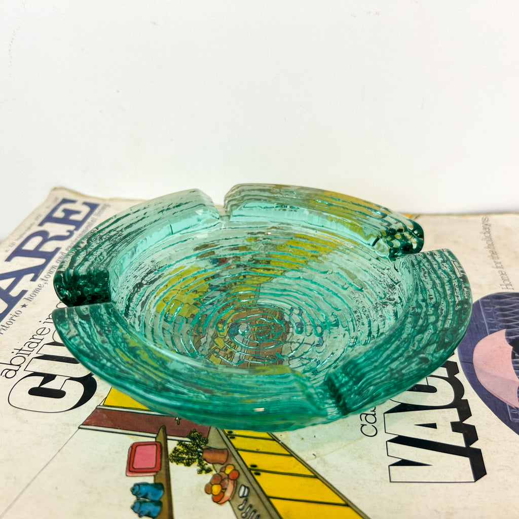 TURQUOISE GLASS ASHTRAY