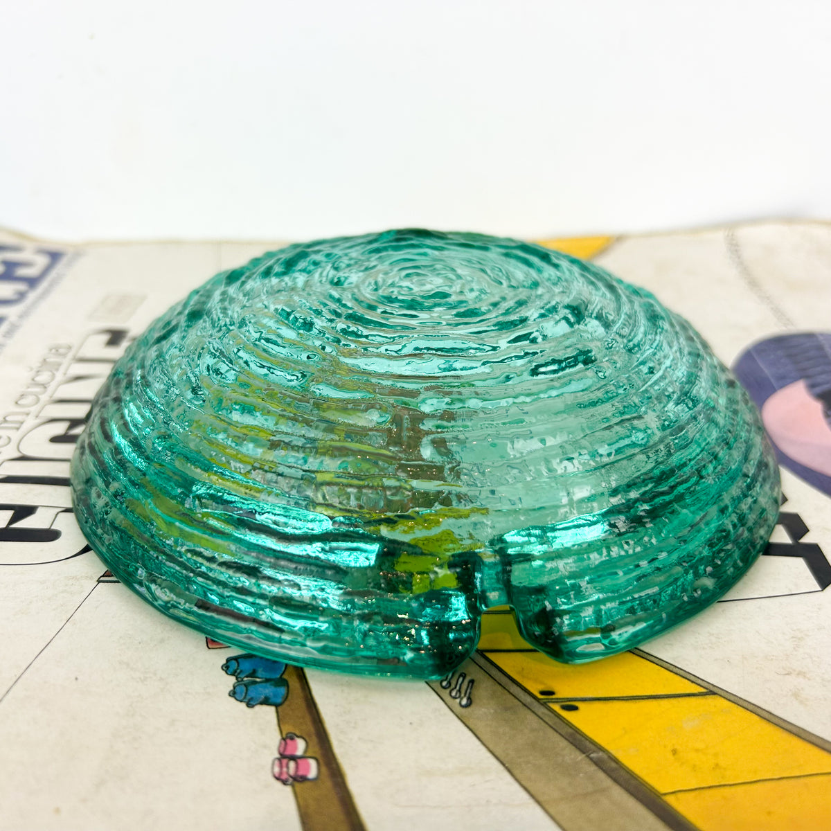 TURQUOISE GLASS ASHTRAY