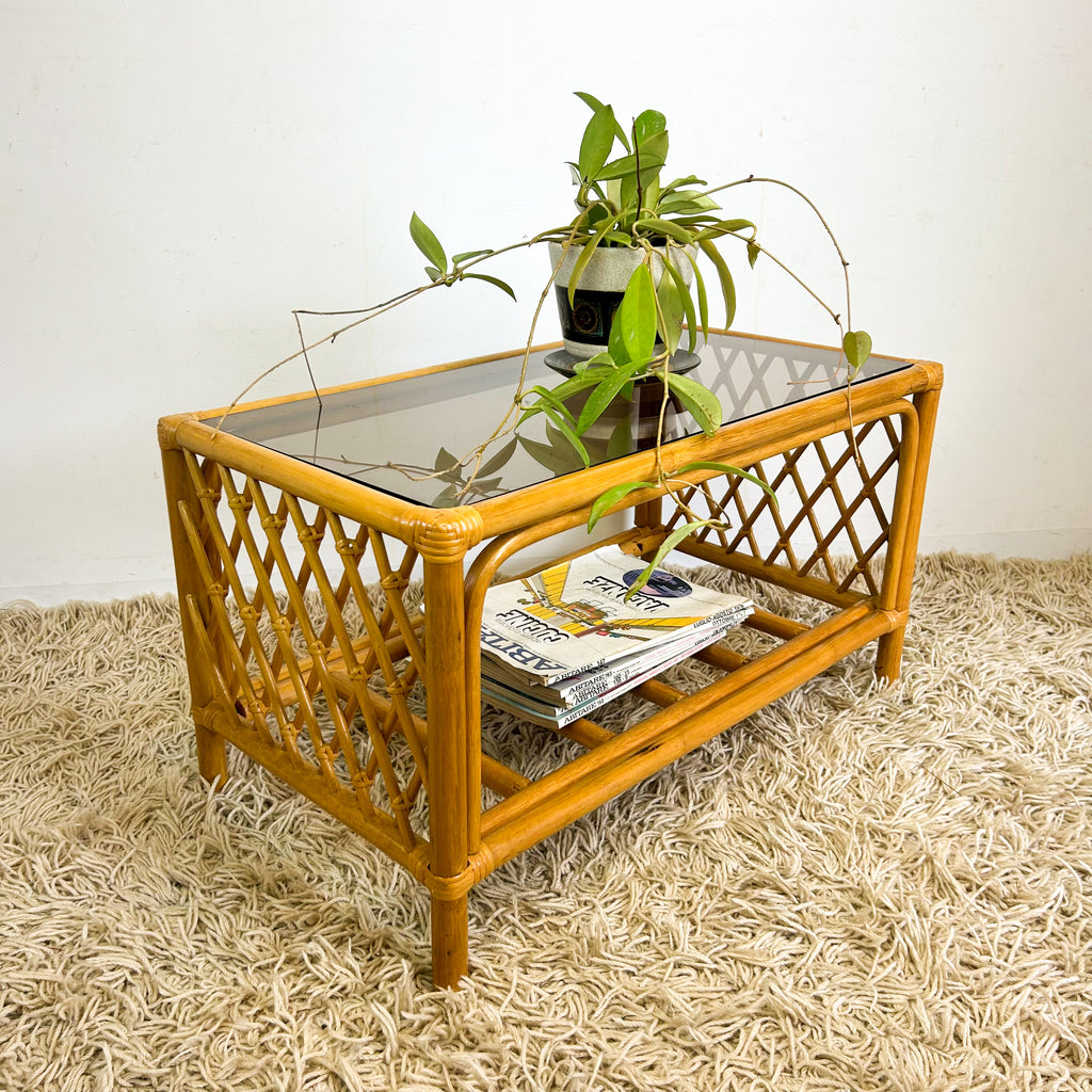 CANE & SMOKY GLASS COFFEE TABLE