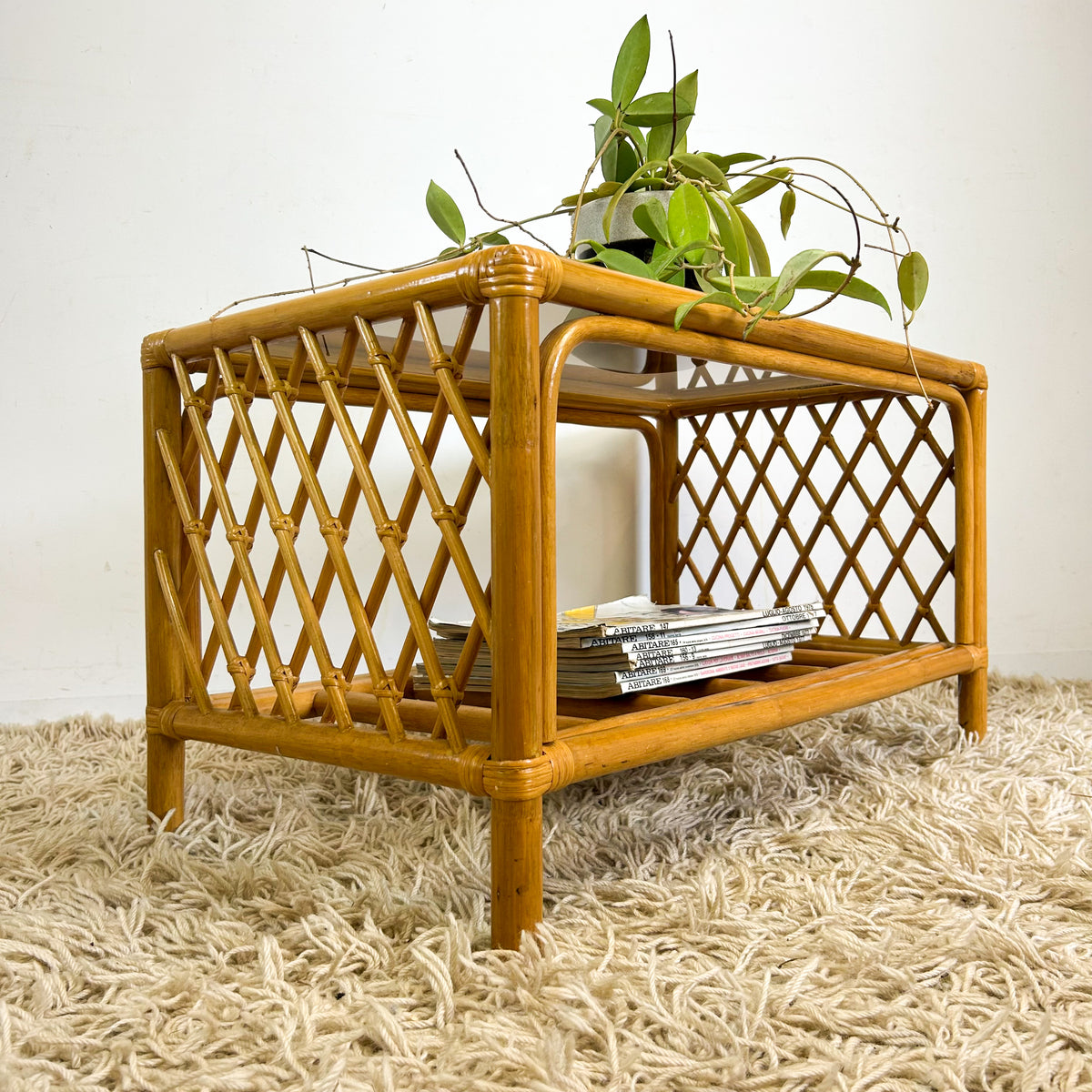 CANE & SMOKY GLASS COFFEE TABLE