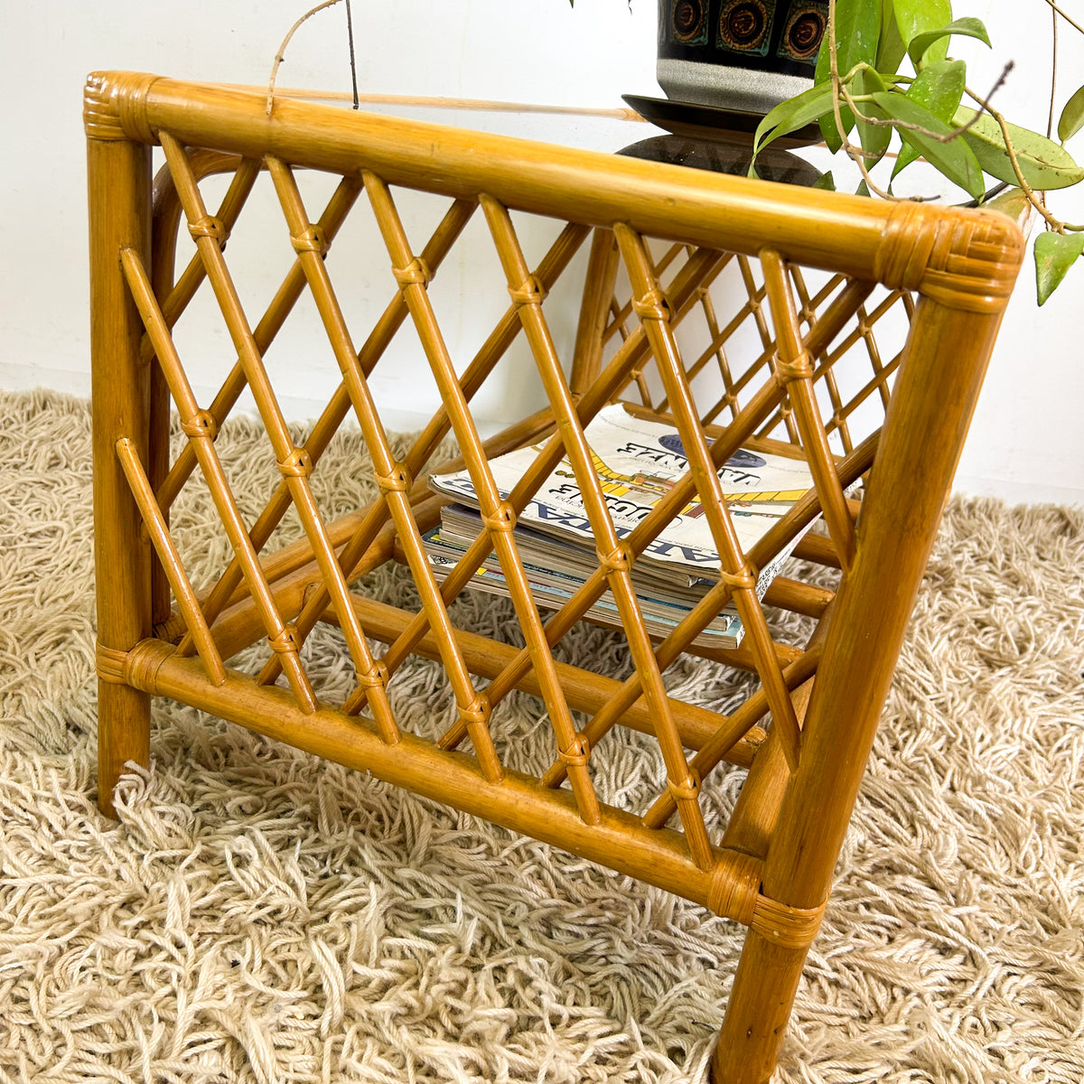 CANE & SMOKY GLASS COFFEE TABLE