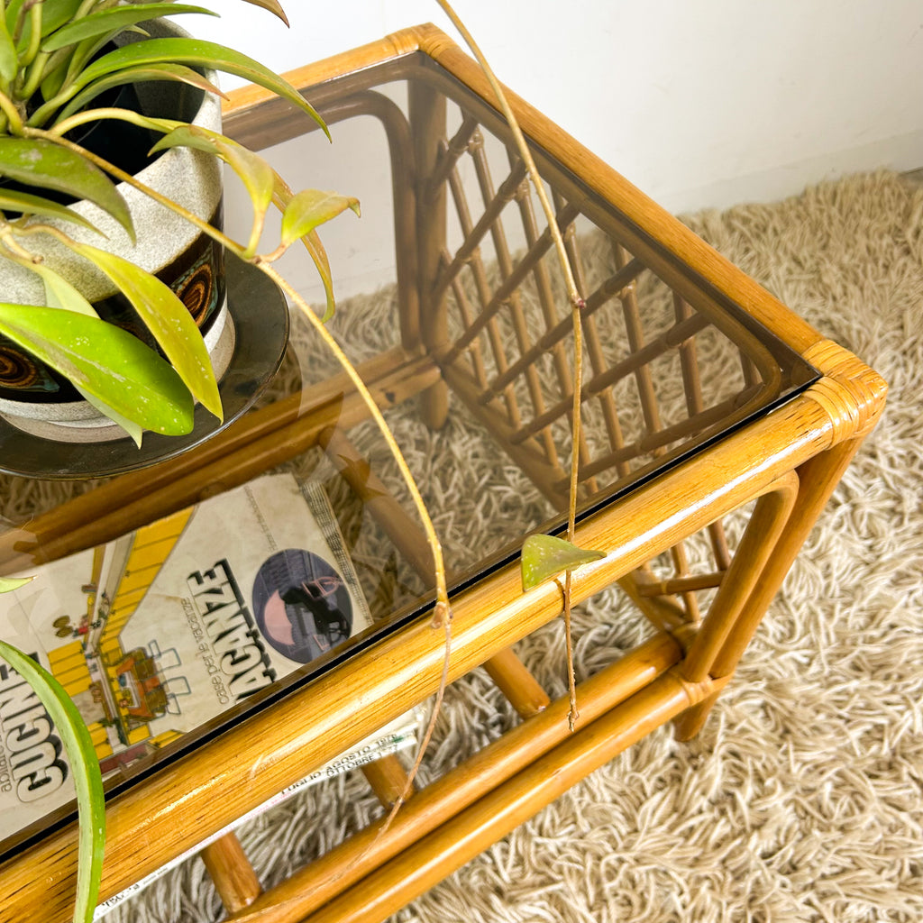 CANE & SMOKY GLASS COFFEE TABLE