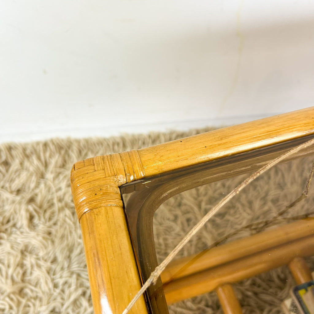 CANE & SMOKY GLASS COFFEE TABLE
