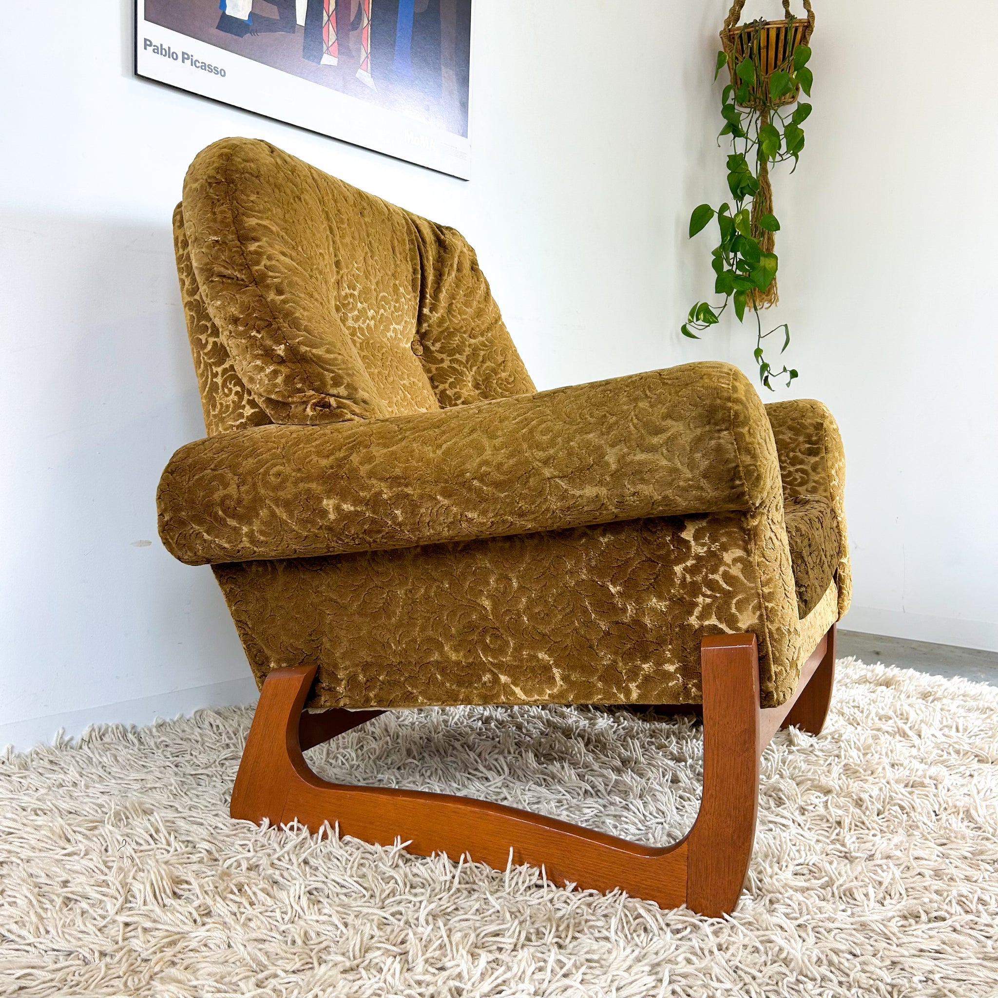 GOLD FLORAL VELOUR ARMCHAIR #2