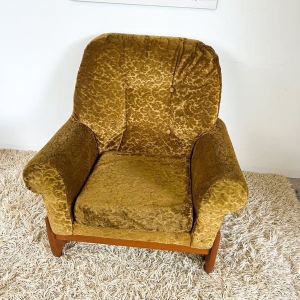 GOLD FLORAL VELOUR ARMCHAIR #2
