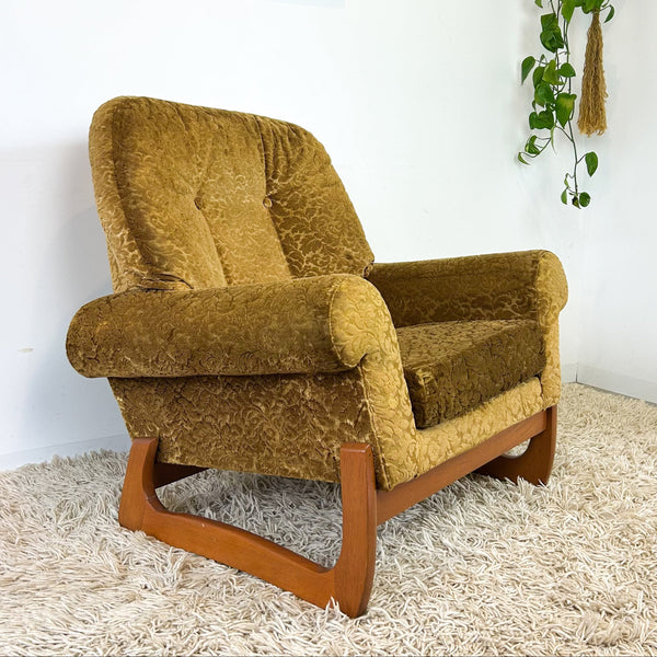 GOLD FLORAL VELOUR ARMCHAIR #1