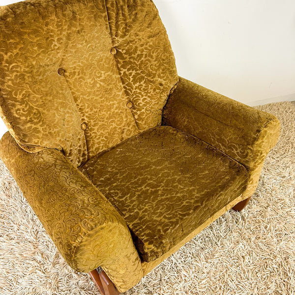 GOLD FLORAL VELOUR ARMCHAIR #1