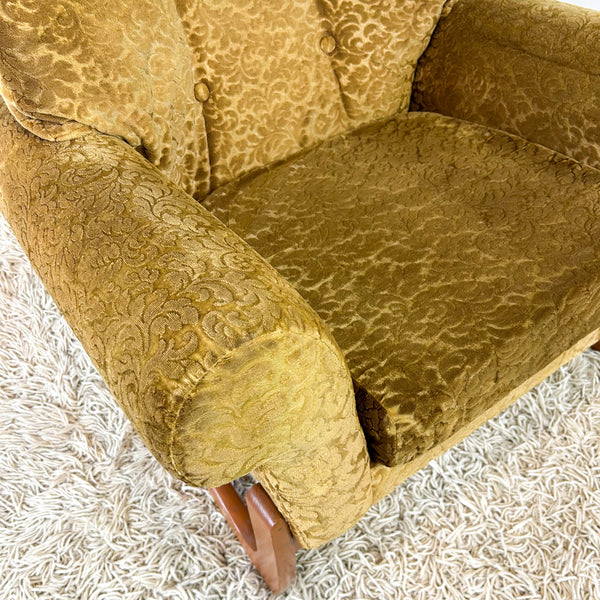 GOLD FLORAL VELOUR ARMCHAIR #1