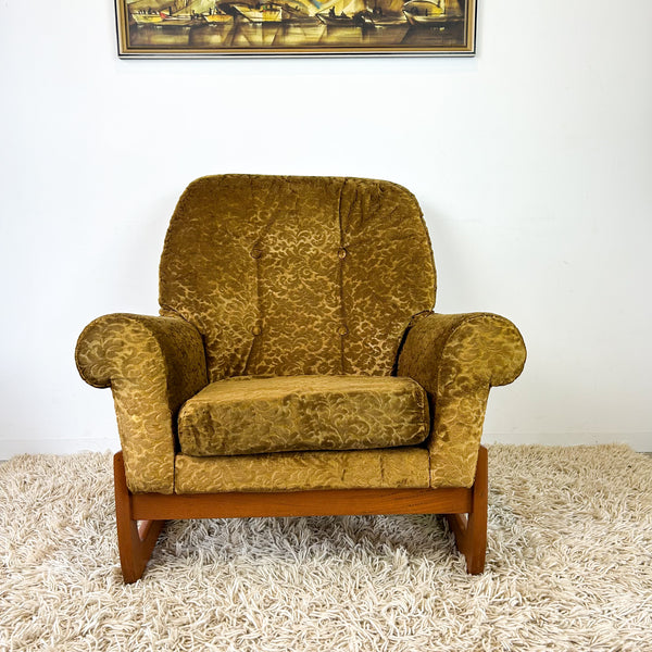 GOLD FLORAL VELOUR ARMCHAIR #1