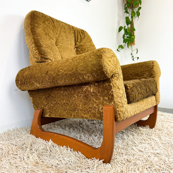 GOLD FLORAL VELOUR ARMCHAIR #1