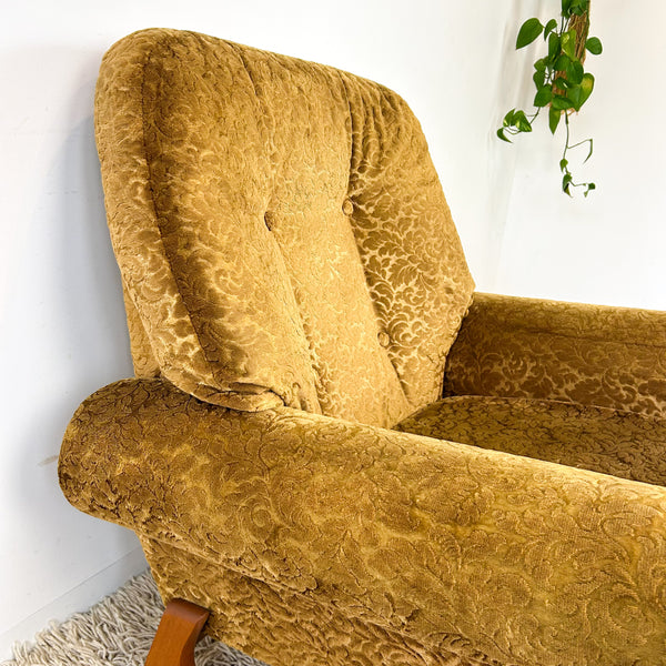 GOLD FLORAL VELOUR ARMCHAIR #1