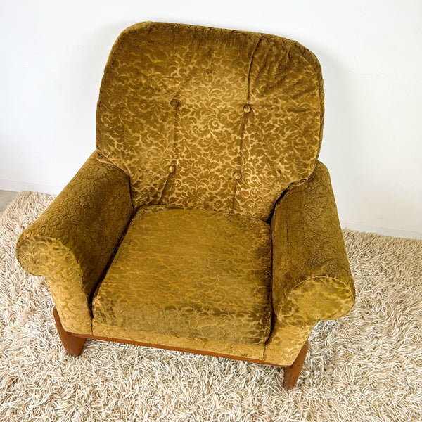 GOLD FLORAL VELOUR ARMCHAIR #1