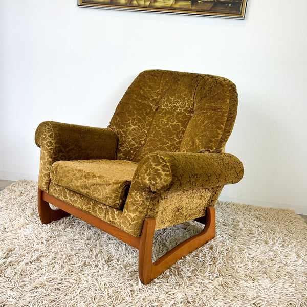 GOLD FLORAL VELOUR ARMCHAIR #1