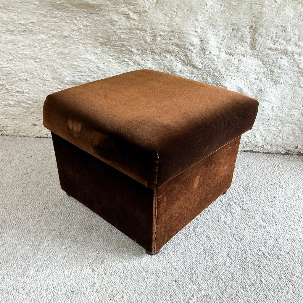 BROWN VELVET FOOTSTOOL - HEY JUDE WORKSHOP • Vintage furniture & objects Melbourne
