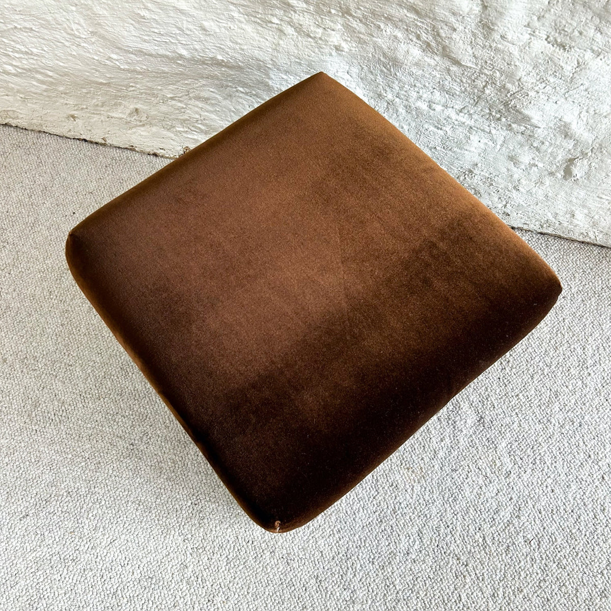 BROWN VELVET FOOTSTOOL - HEY JUDE WORKSHOP • Vintage furniture & objects Melbourne