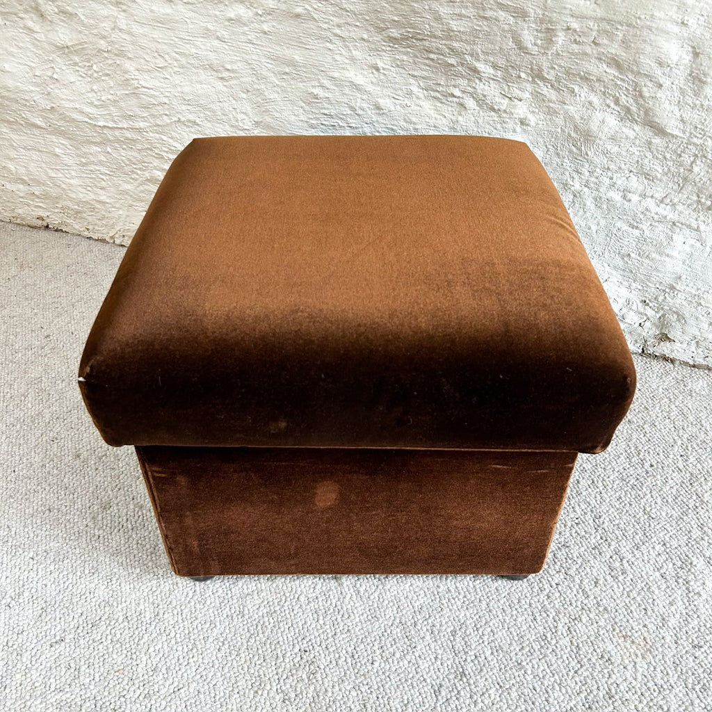 BROWN VELVET FOOTSTOOL - HEY JUDE WORKSHOP • Vintage furniture & objects Melbourne