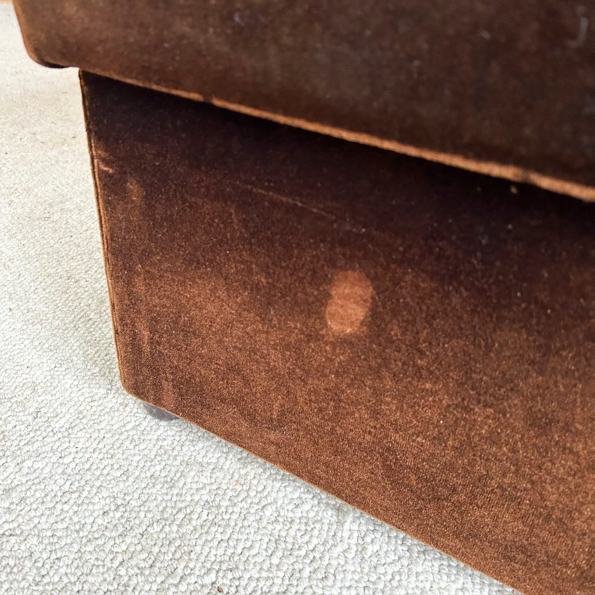 BROWN VELVET FOOTSTOOL - HEY JUDE WORKSHOP • Vintage furniture & objects Melbourne