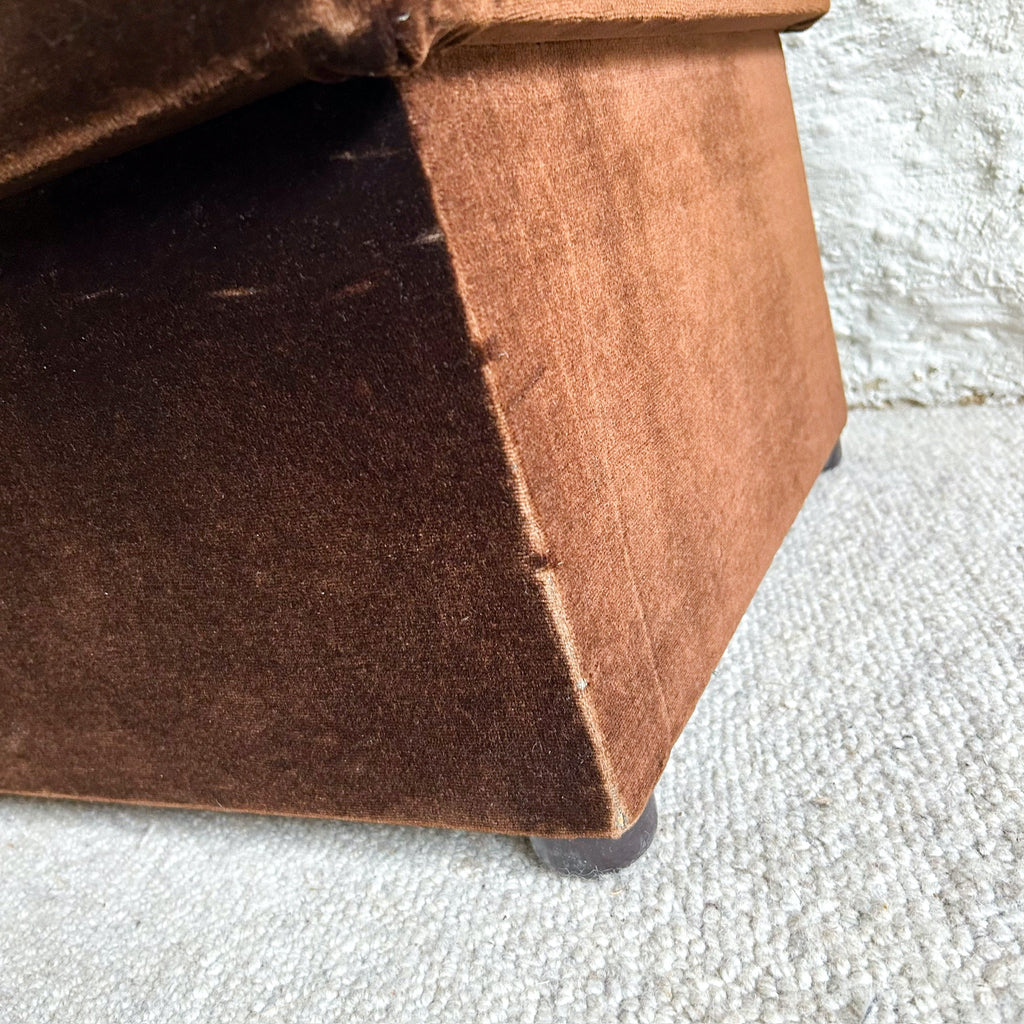 BROWN VELVET FOOTSTOOL - HEY JUDE WORKSHOP • Vintage furniture & objects Melbourne