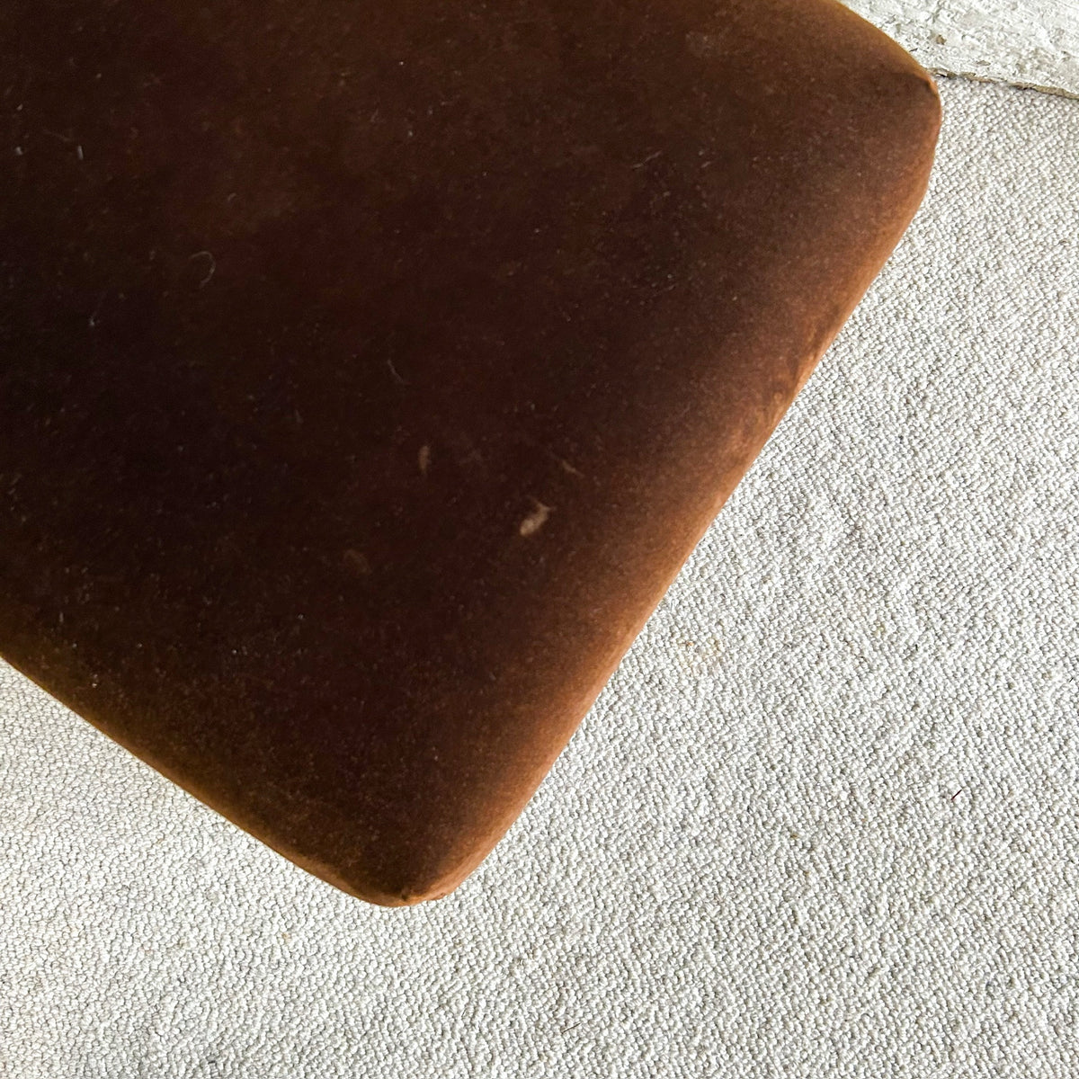 BROWN VELVET FOOTSTOOL - HEY JUDE WORKSHOP • Vintage furniture & objects Melbourne