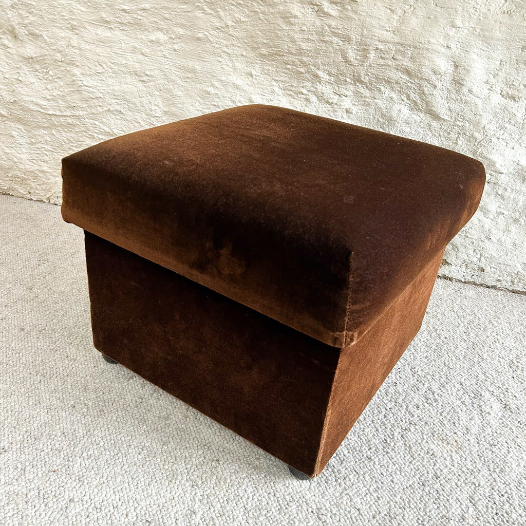 BROWN VELVET FOOTSTOOL - HEY JUDE WORKSHOP • Vintage furniture & objects Melbourne