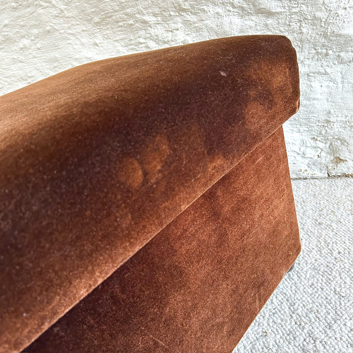 BROWN VELVET FOOTSTOOL - HEY JUDE WORKSHOP • Vintage furniture & objects Melbourne