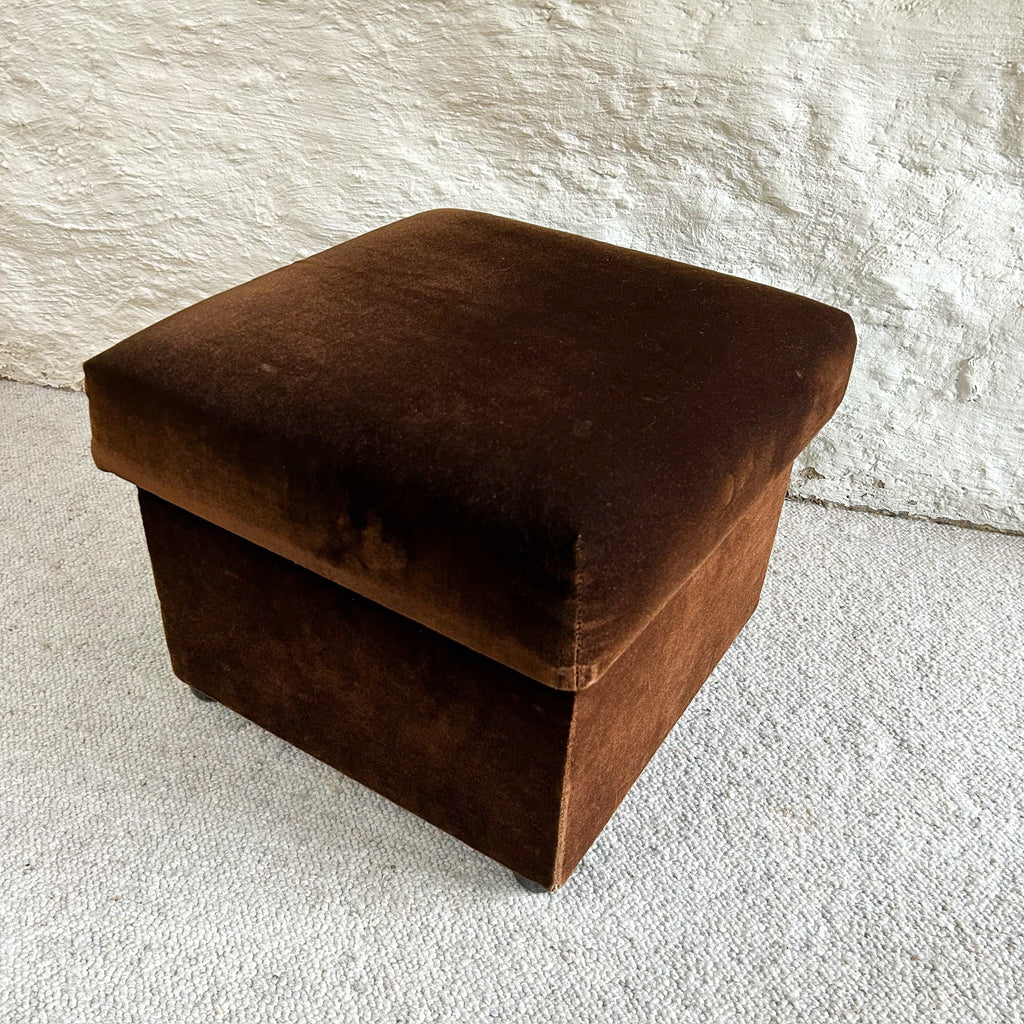 BROWN VELVET FOOTSTOOL - HEY JUDE WORKSHOP • Vintage furniture & objects Melbourne
