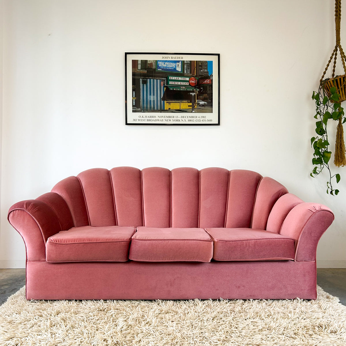 PINK VELOUR THREE SEATER SOFA