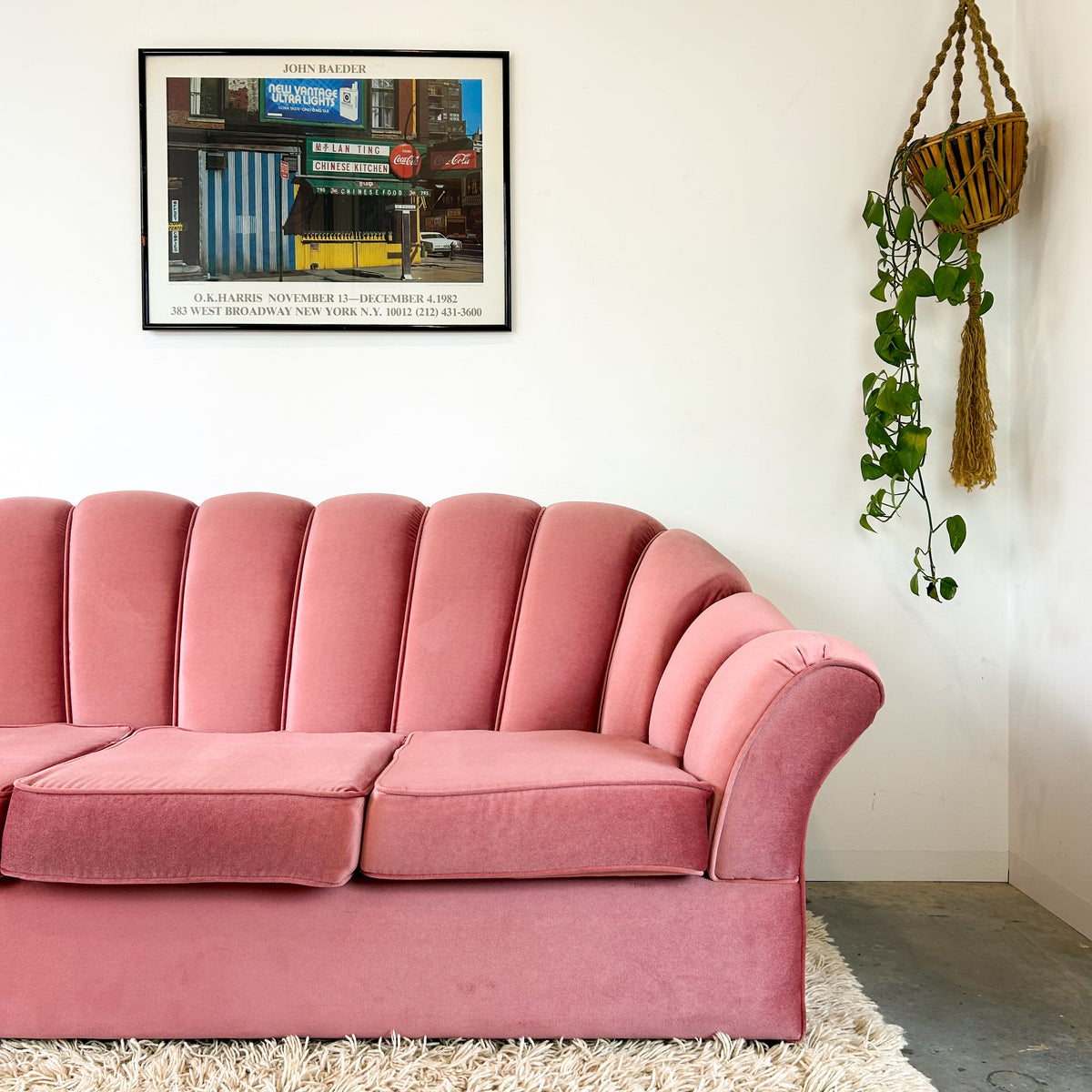 PINK VELOUR THREE SEATER SOFA