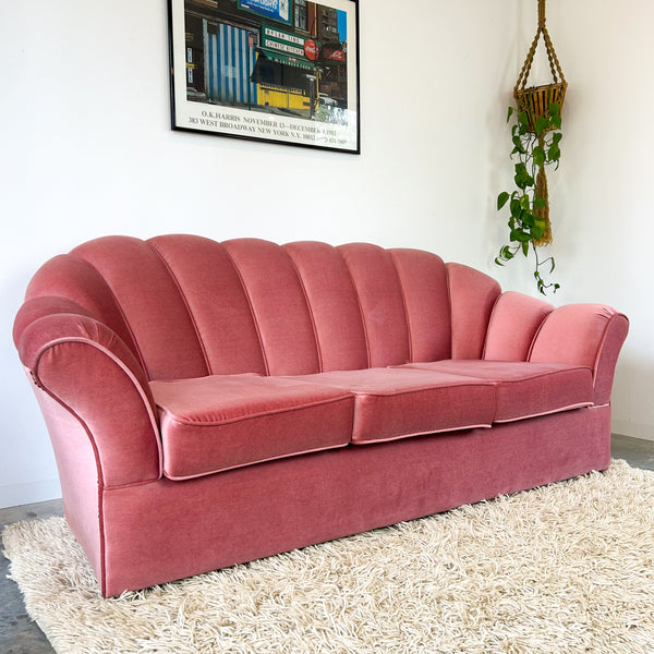 PINK VELOUR THREE SEATER SOFA