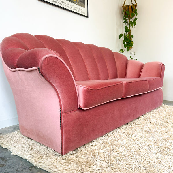 PINK VELOUR THREE SEATER SOFA