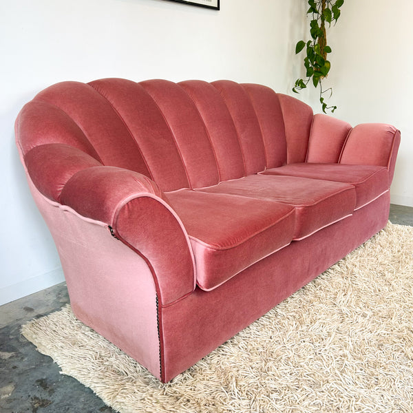 PINK VELOUR THREE SEATER SOFA